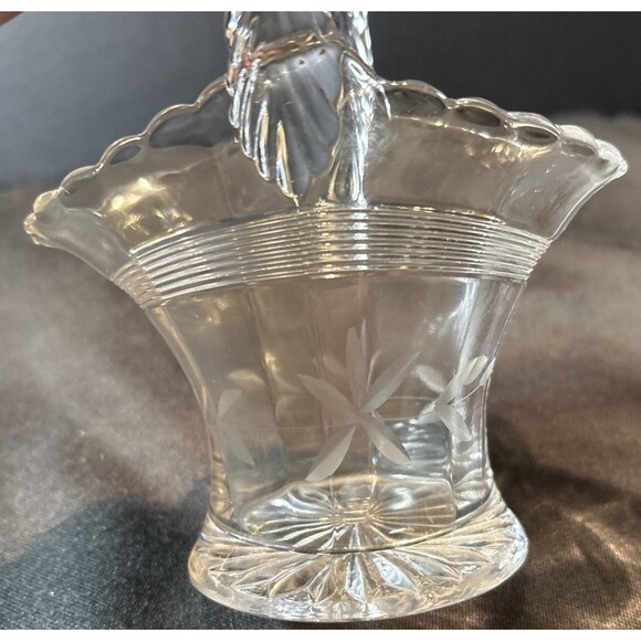 Antique Duncan & Miller Cut Glass Bridal Basket with Detailed  Etched Flowers - Picture 4 of 15
